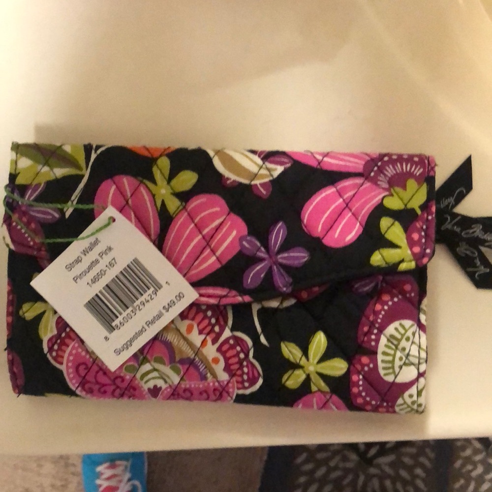 NWT Vera Bradley Strap Wallet in Piroutte Pink with strap key fob & ID card hold